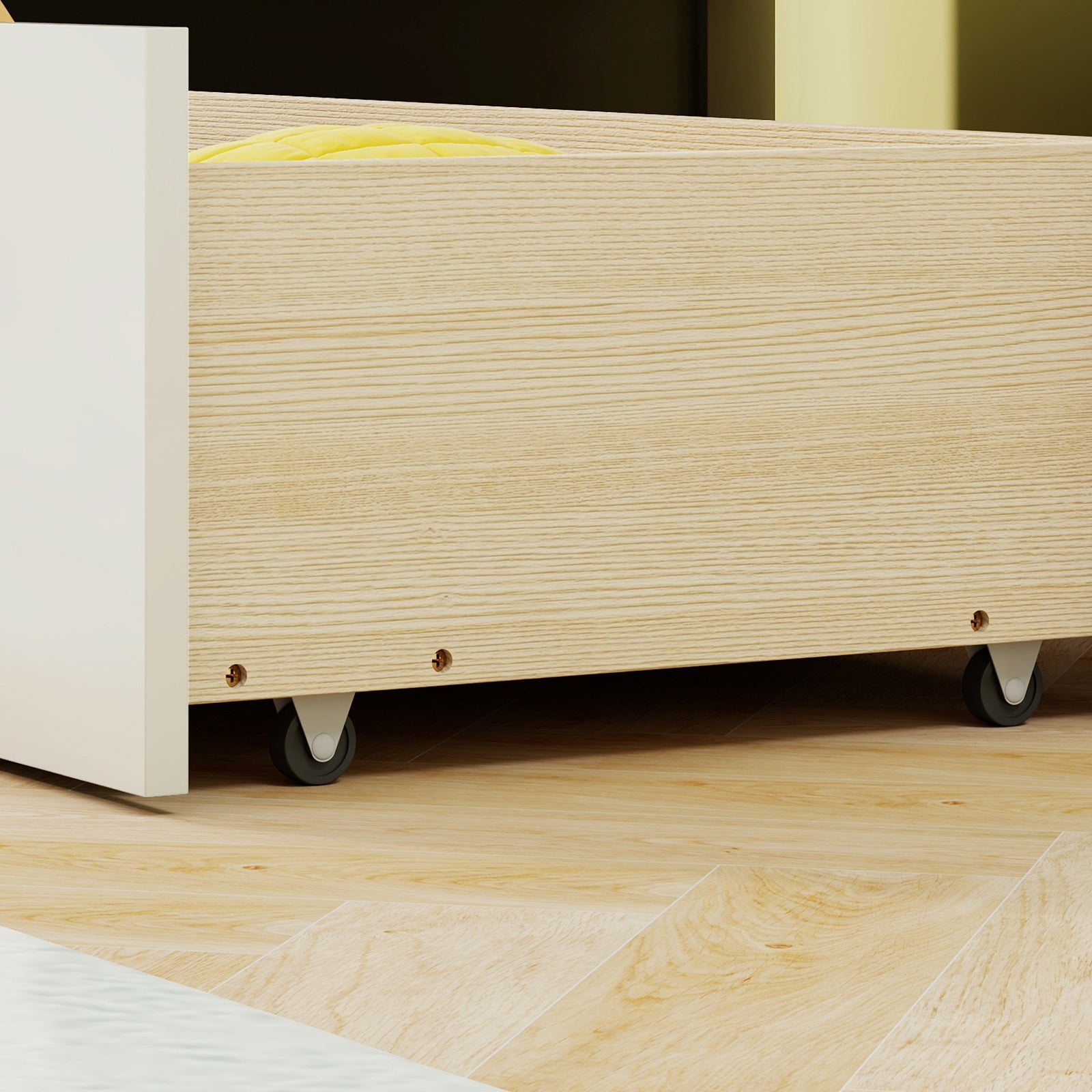 Twin Size House Bed with 2 Storage Drawers and Fence Guardrails, White Simple Bed Frame at Gallery Canada