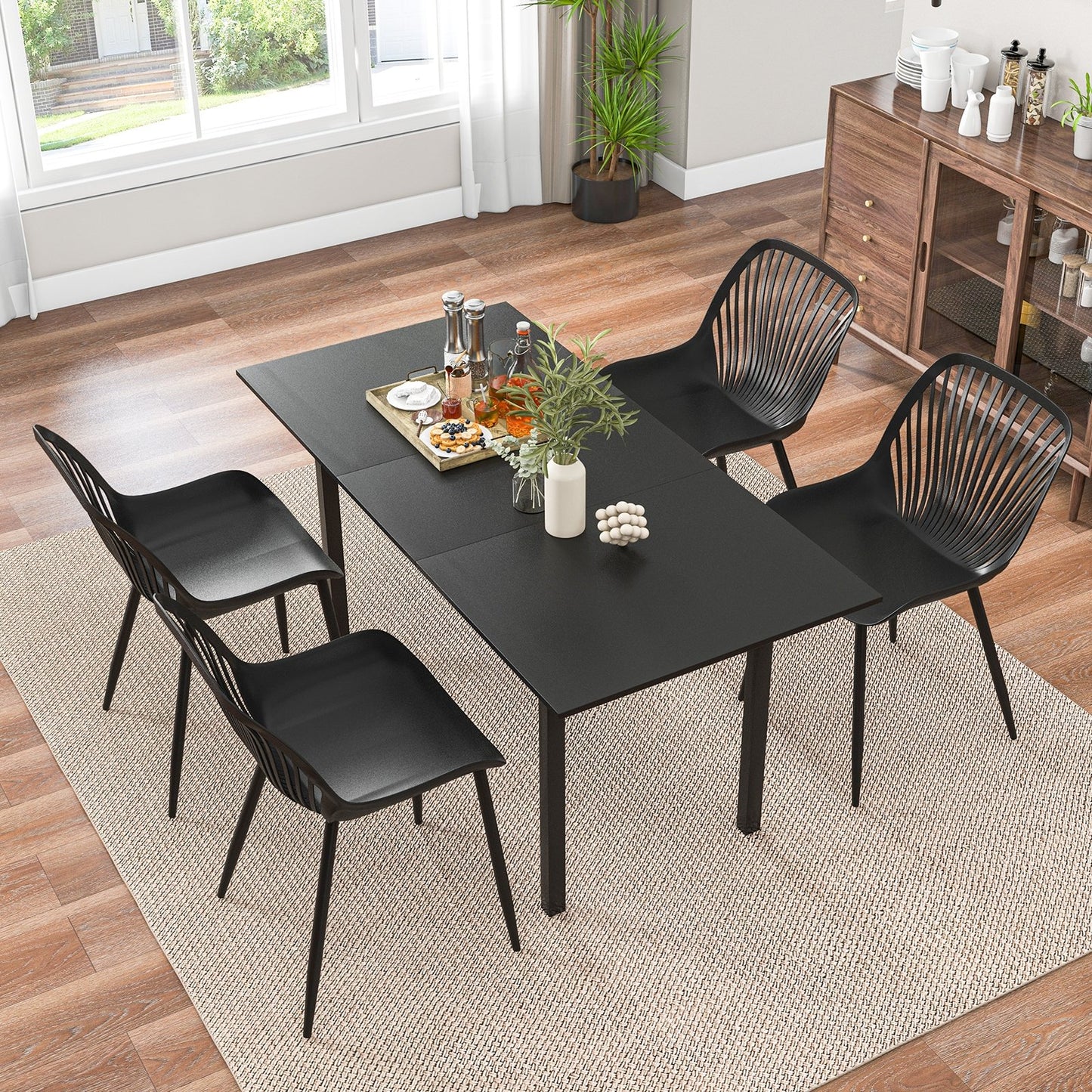 Modern Kitchen Chairs with Metal Legs  Cutout Backrest  Curved Seat for Dining Room Home Office, Black Dining Chairs   at Gallery Canada