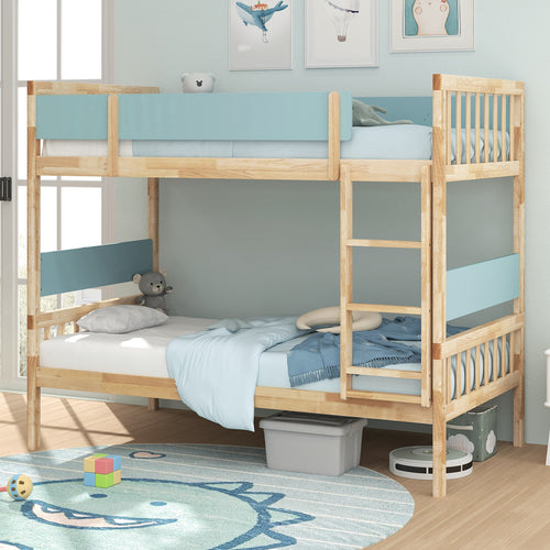 Twin Over Twin Bunk Bed with Ladder and Full-length Guardrails, Natural