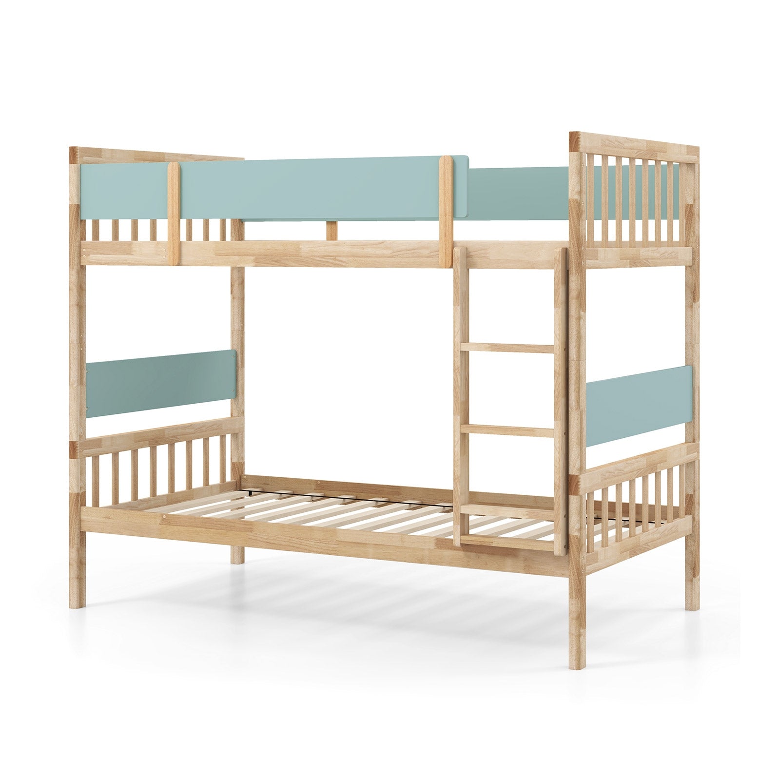 Twin Over Twin Bunk Bed with Ladder and Full-length Guardrails, Natural Bunk Bed Frame Natural at Gallery Canada