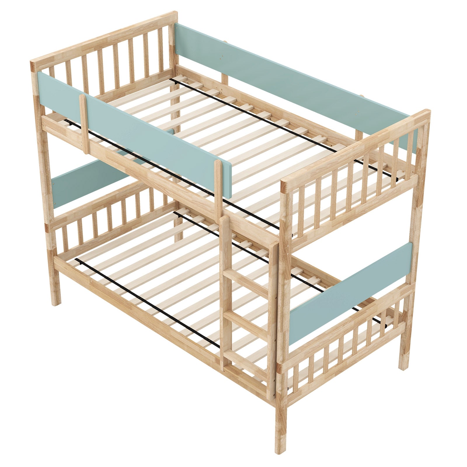 Twin Over Twin Bunk Bed with Ladder and Full-length Guardrails, Natural Bunk Bed Frame at Gallery Canada