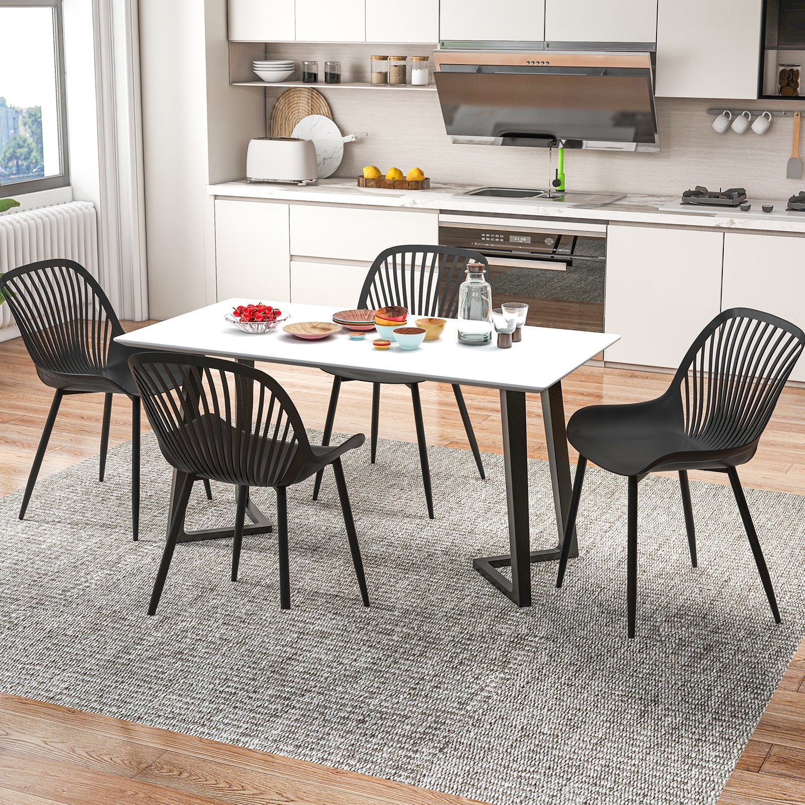 Modern Kitchen Chairs with Metal Legs  Cutout Backrest  Curved Seat for Dining Room Home Office, Black Dining Chairs   at Gallery Canada