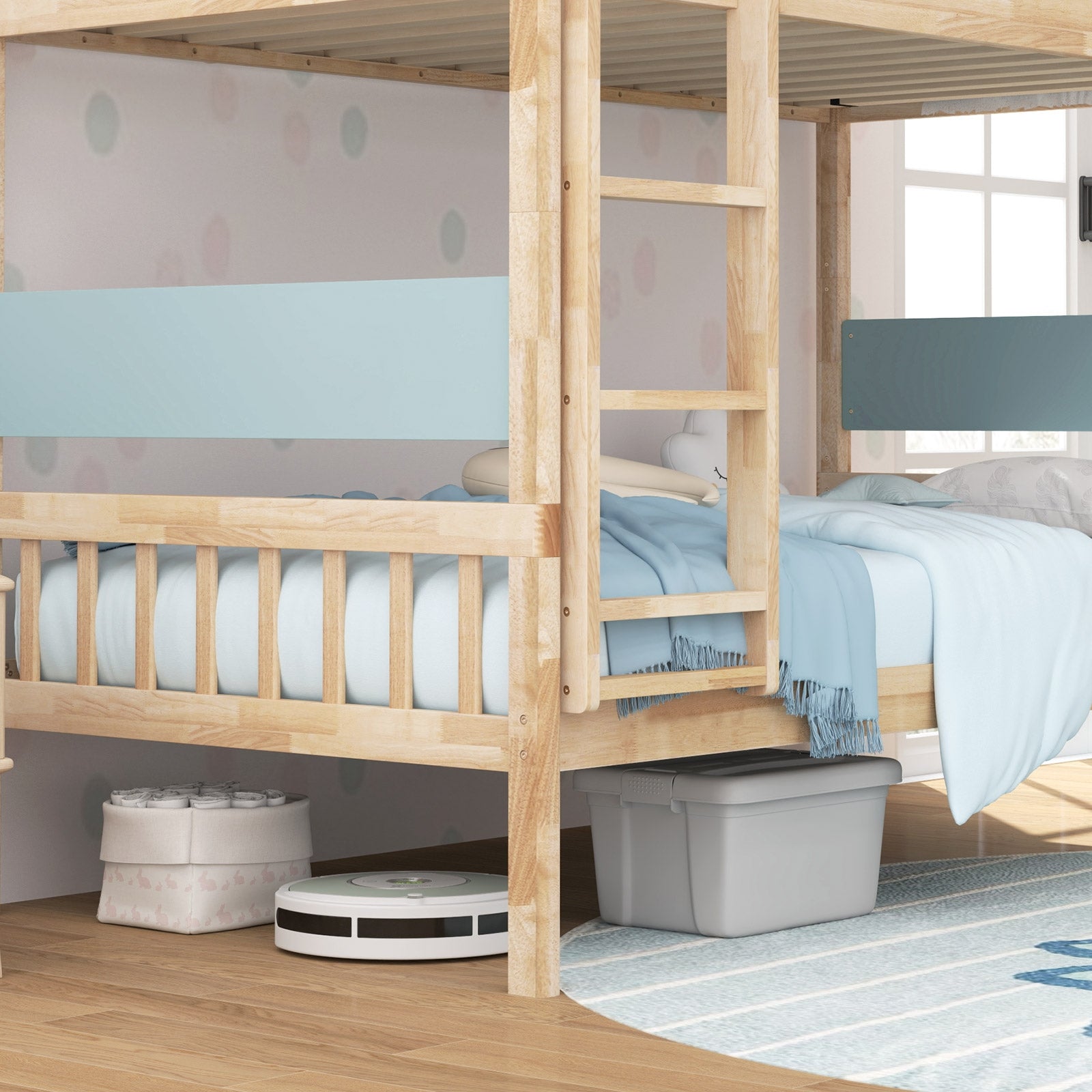 Twin Over Twin Bunk Bed with Ladder and Full-length Guardrails, Natural Bunk Bed Frame at Gallery Canada