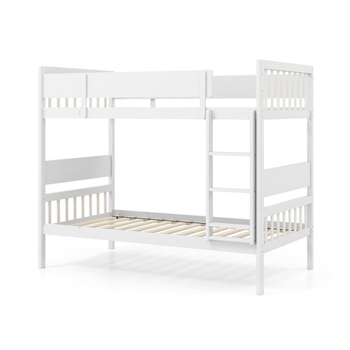 Twin Over Twin Bunk Bed with Ladder and Full-length Guardrails, White