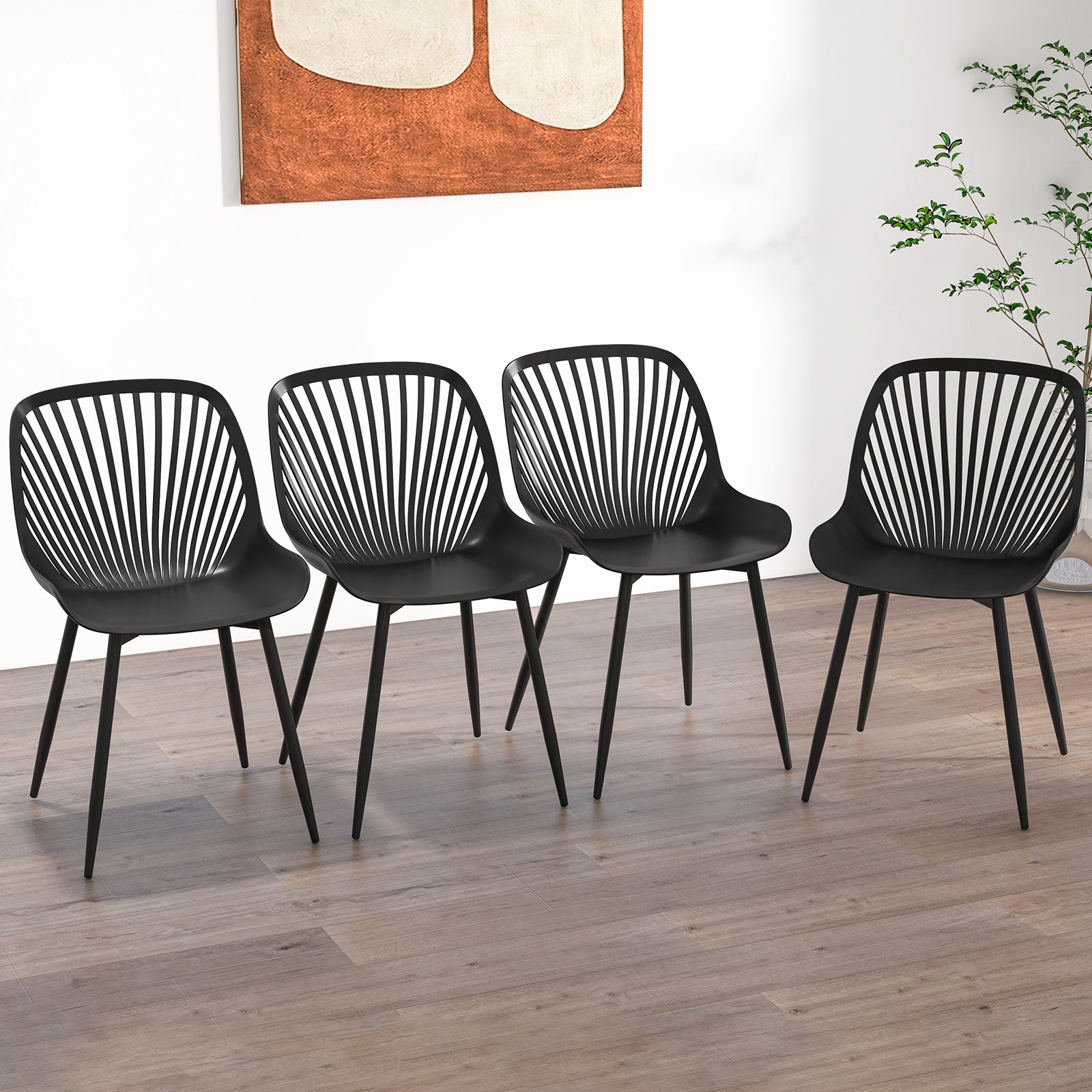 Modern Kitchen Chairs with Metal Legs  Cutout Backrest  Curved Seat for Dining Room Home Office, Black Dining Chairs   at Gallery Canada