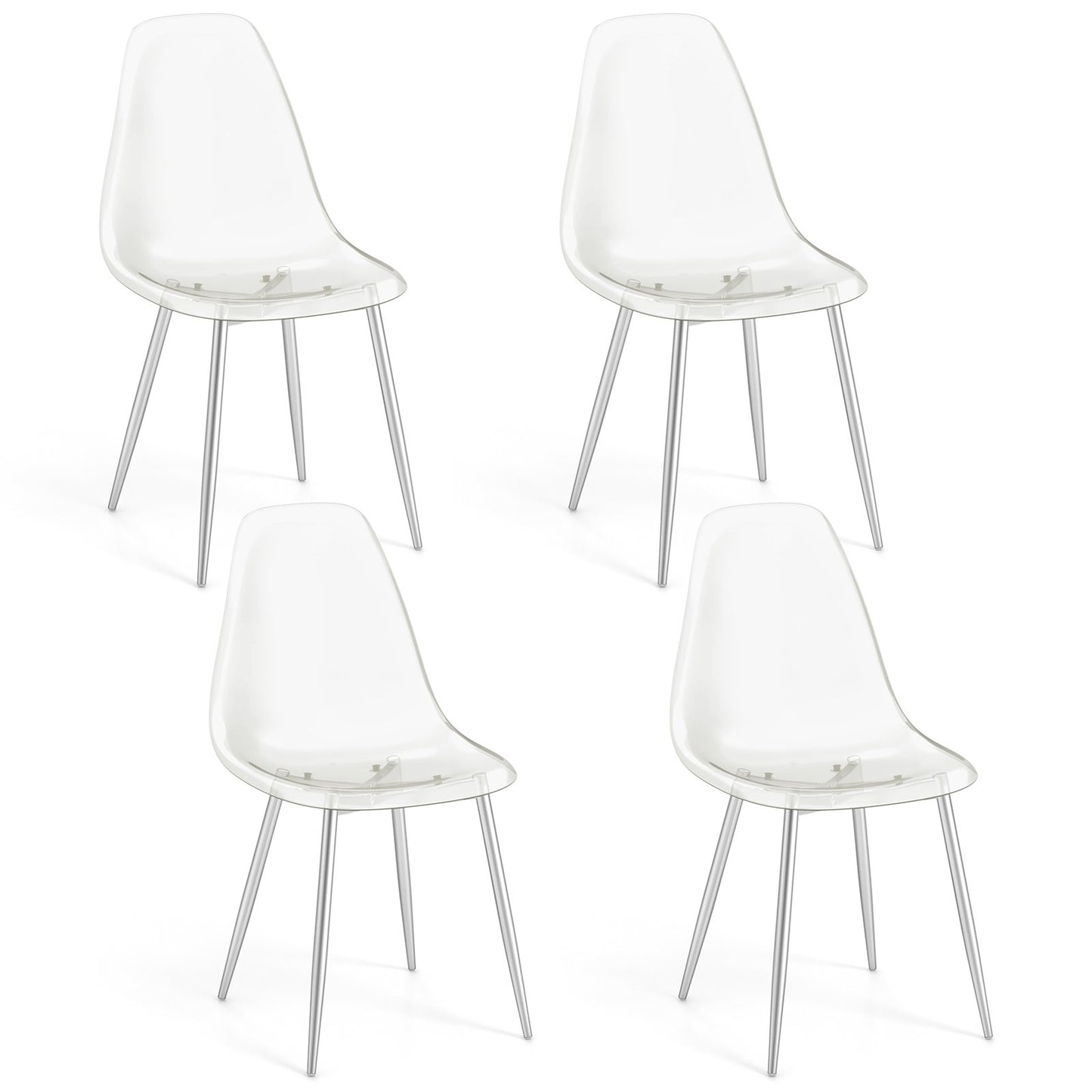 Set of 4 Dining Chairs Modern Plastic Shell Side Chair with Clear Seat and Wood Legs, Silver Dining Chairs Silver  at Gallery Canada