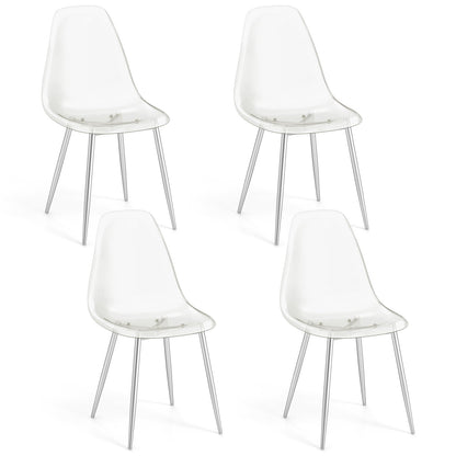 Set of 4 Dining Chairs Modern Plastic Shell Side Chair with Clear Seat and Wood Legs, Silver Dining Chairs Silver  at Gallery Canada