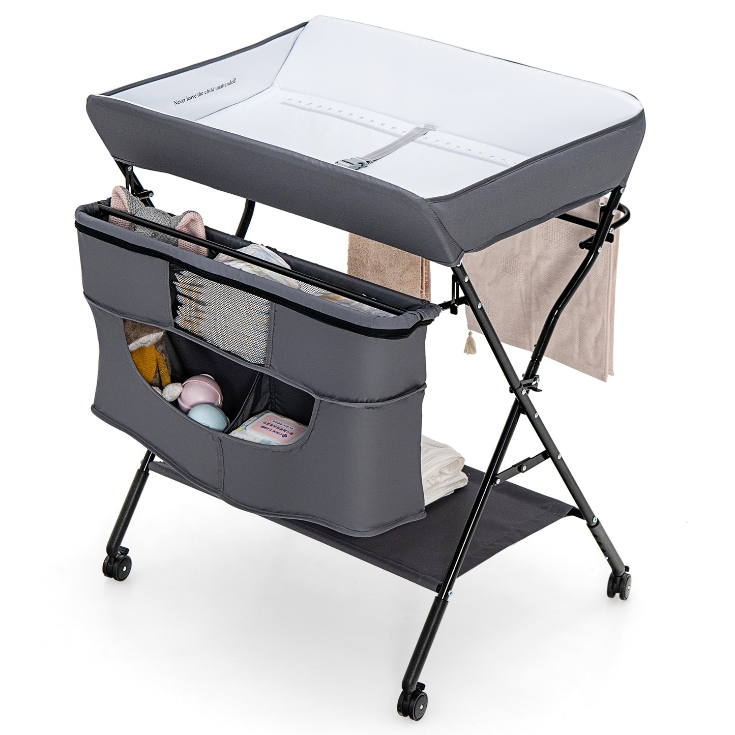 Portable Adjustable Height Newborn Nursery Organizer with wheel, Gray Changing Tables   at Gallery Canada