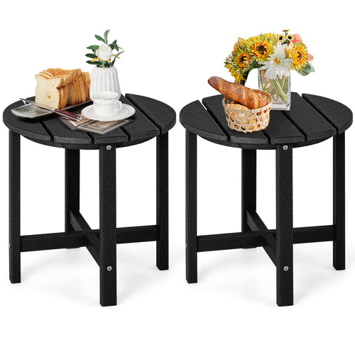 Set of 2 18 Inch Round Weather-Resistant Adirondack Side Tables, Black