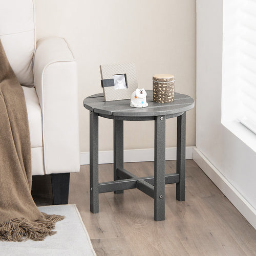 Set of 2 18 Inch Round Weather-Resistant Adirondack Side Tables, Gray