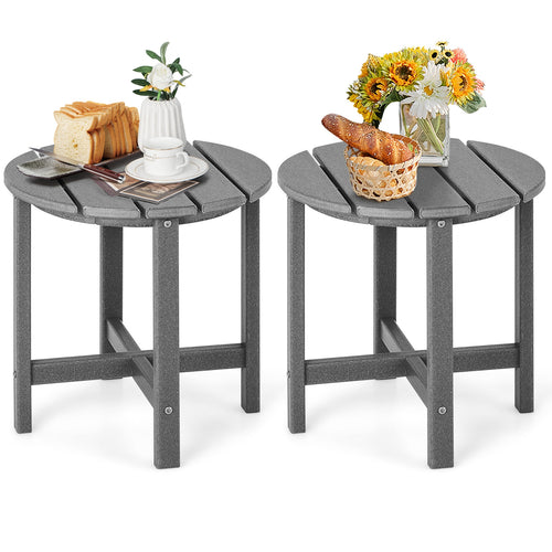 Set of 2 18 Inch Round Weather-Resistant Adirondack Side Tables, Gray