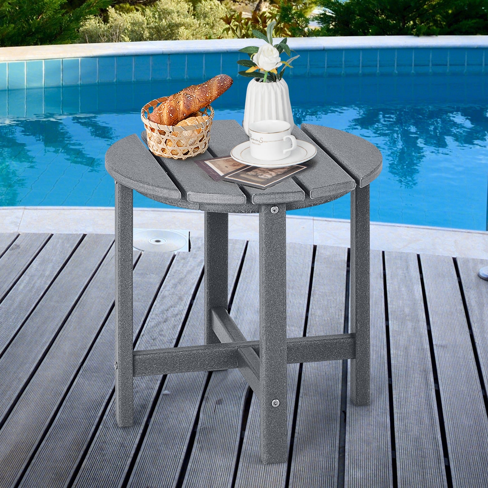 Set of 2 18 Inch Round Weather-Resistant Adirondack Side Tables, Gray Patio Coffee Tables at Gallery Canada