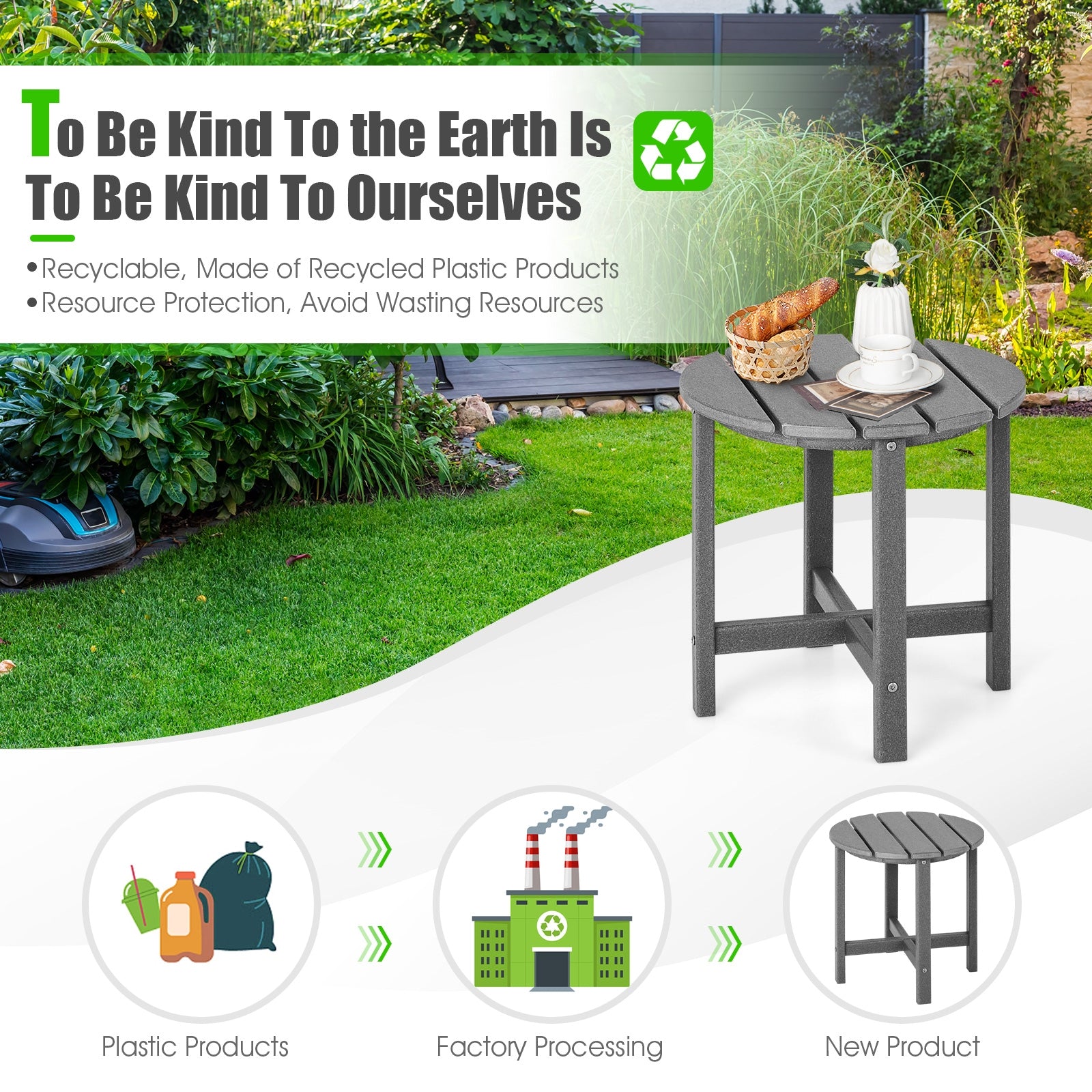 Set of 2 18 Inch Round Weather-Resistant Adirondack Side Tables, Gray Patio Coffee Tables at Gallery Canada