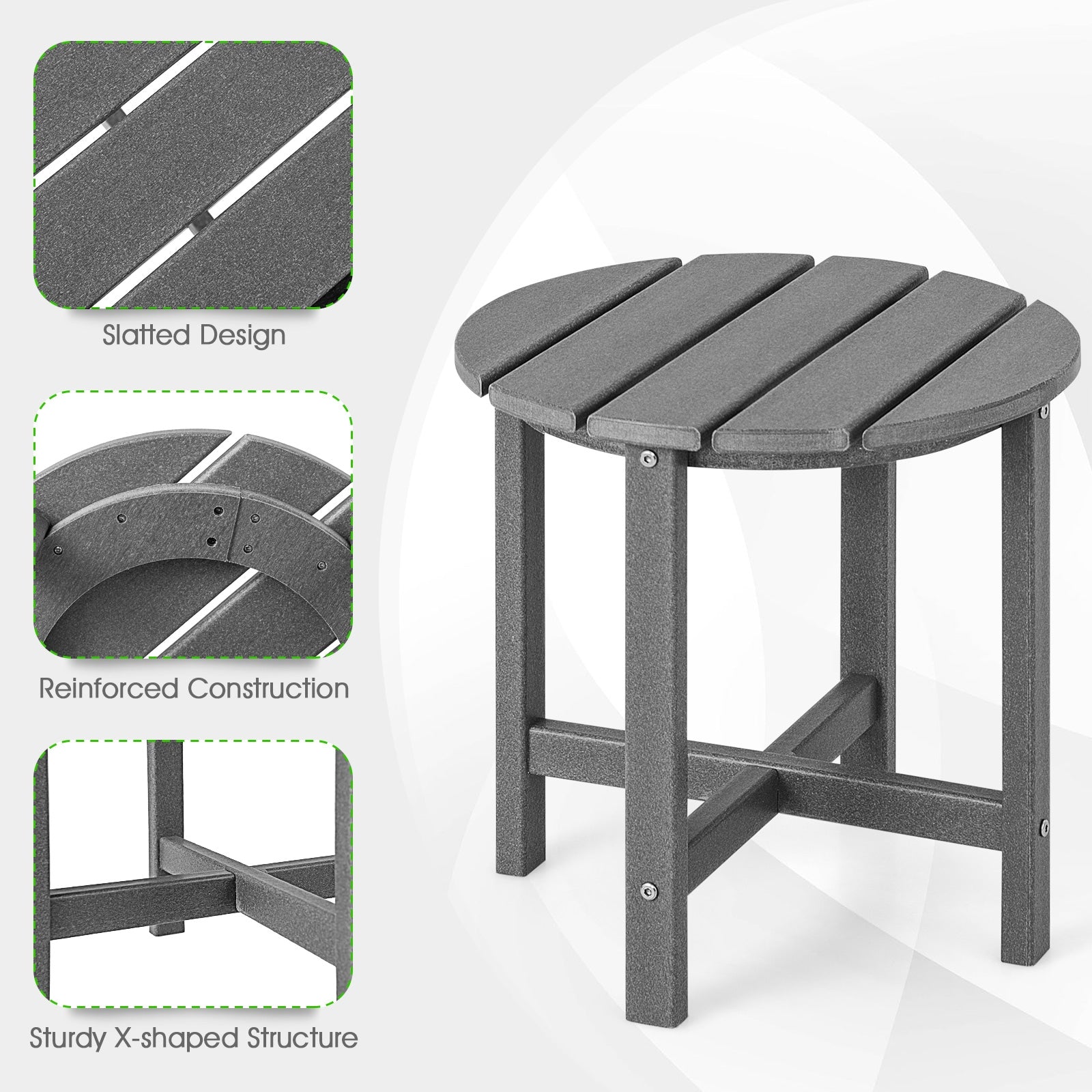 Set of 2 18 Inch Round Weather-Resistant Adirondack Side Tables, Gray Patio Coffee Tables at Gallery Canada
