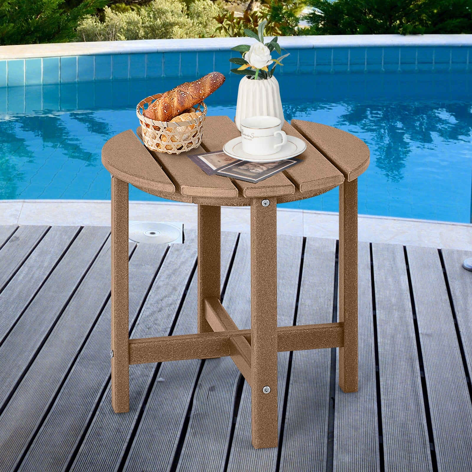 Set of 2 18 Inch Round Weather-Resistant Adirondack Side Tables, Brown Patio Coffee Tables at Gallery Canada