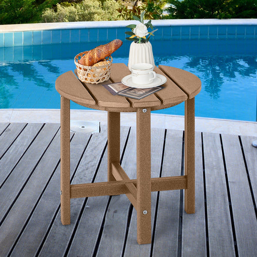 Set of 2 18 Inch Round Weather-Resistant Adirondack Side Tables, Brown