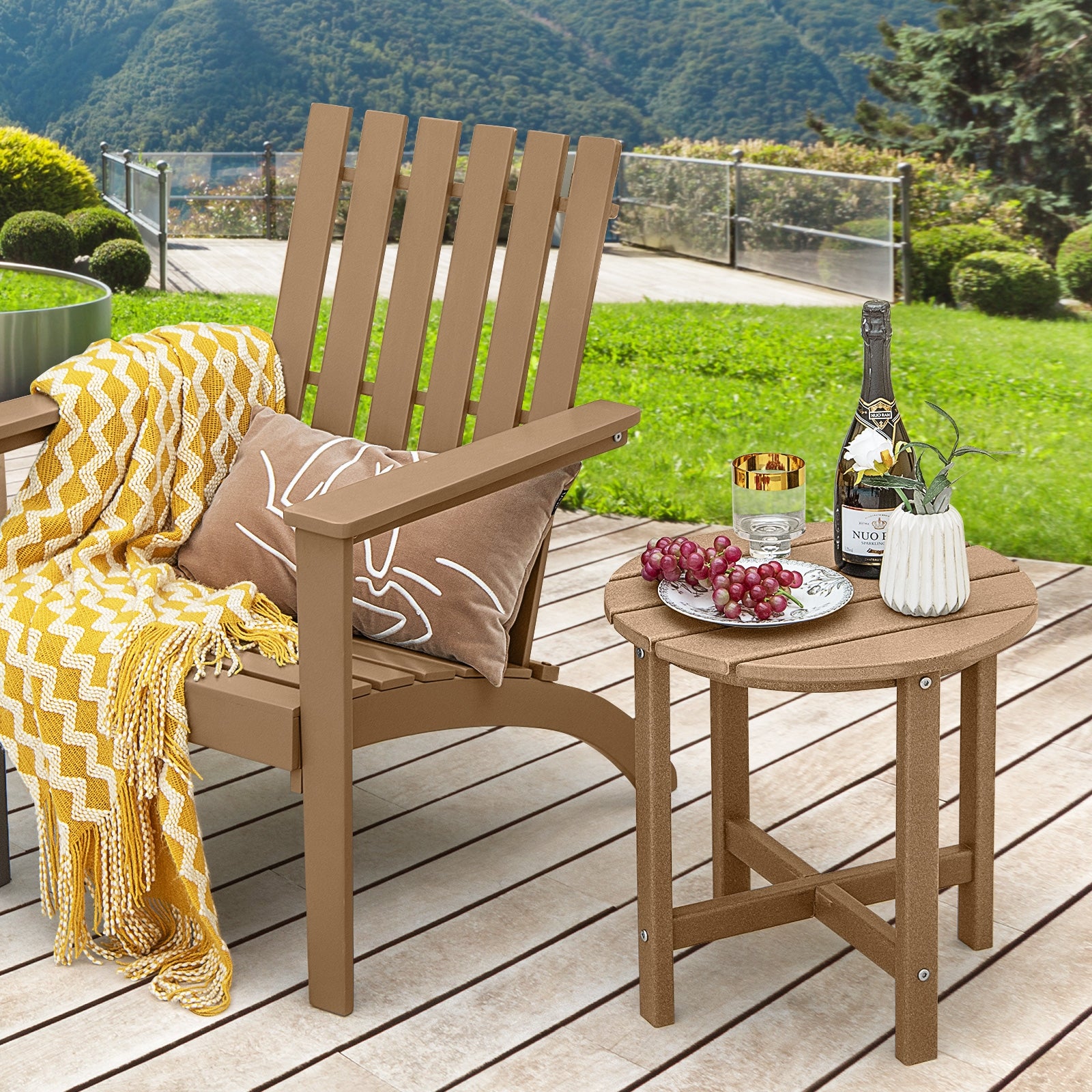 Set of 2 18 Inch Round Weather-Resistant Adirondack Side Tables, Brown Patio Coffee Tables at Gallery Canada