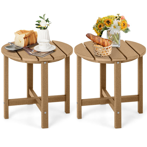 Set of 2 18 Inch Round Weather-Resistant Adirondack Side Tables, Brown
