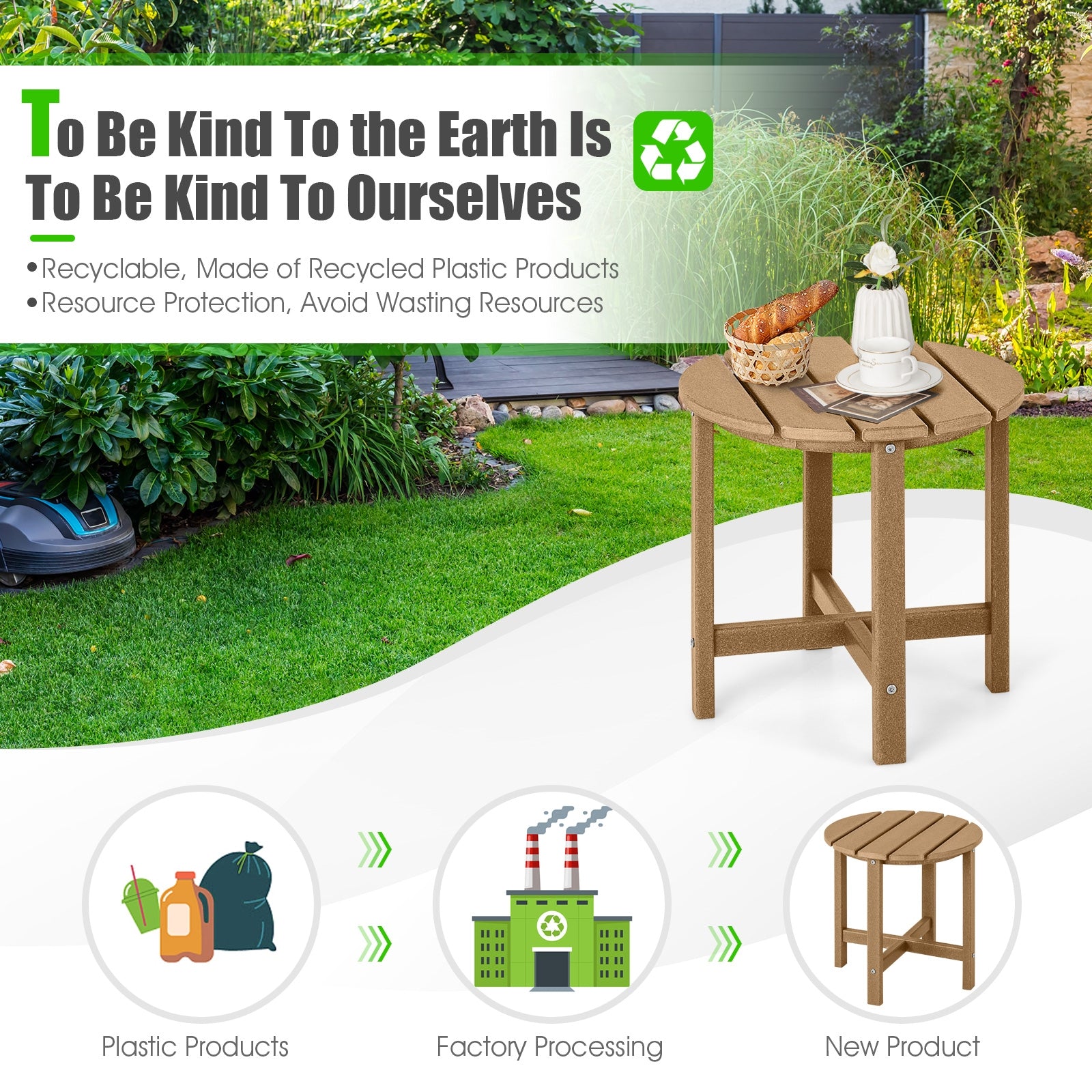 Set of 2 18 Inch Round Weather-Resistant Adirondack Side Tables, Brown Patio Coffee Tables at Gallery Canada