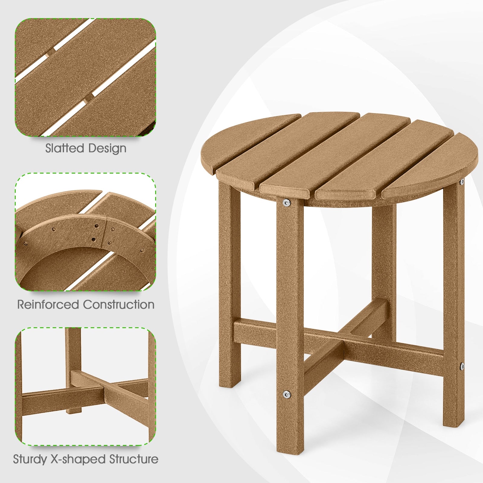 Set of 2 18 Inch Round Weather-Resistant Adirondack Side Tables, Brown Patio Coffee Tables at Gallery Canada