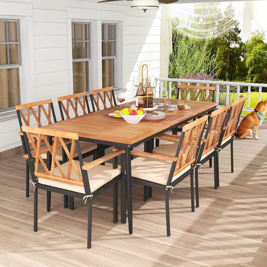 9 Pieces Patio Dining Set with 1.9 Inch Umbrella Hole and Seat Cushions Patio Dining Sets Options  at Gallery Canada