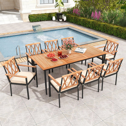 9 Pieces Patio Dining Set with 1.9 Inch Umbrella Hole and Seat Cushions Patio Dining Sets   at Gallery Canada