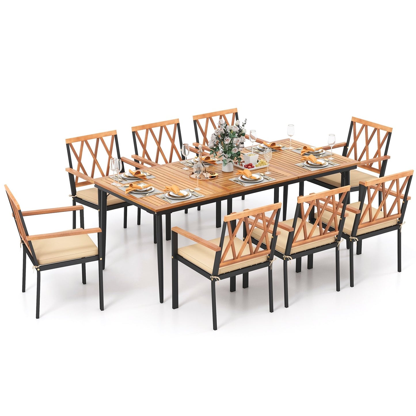 9 Pieces Patio Dining Set with 1.9 Inch Umbrella Hole and Seat Cushions Patio Dining Sets Options  at Gallery Canada