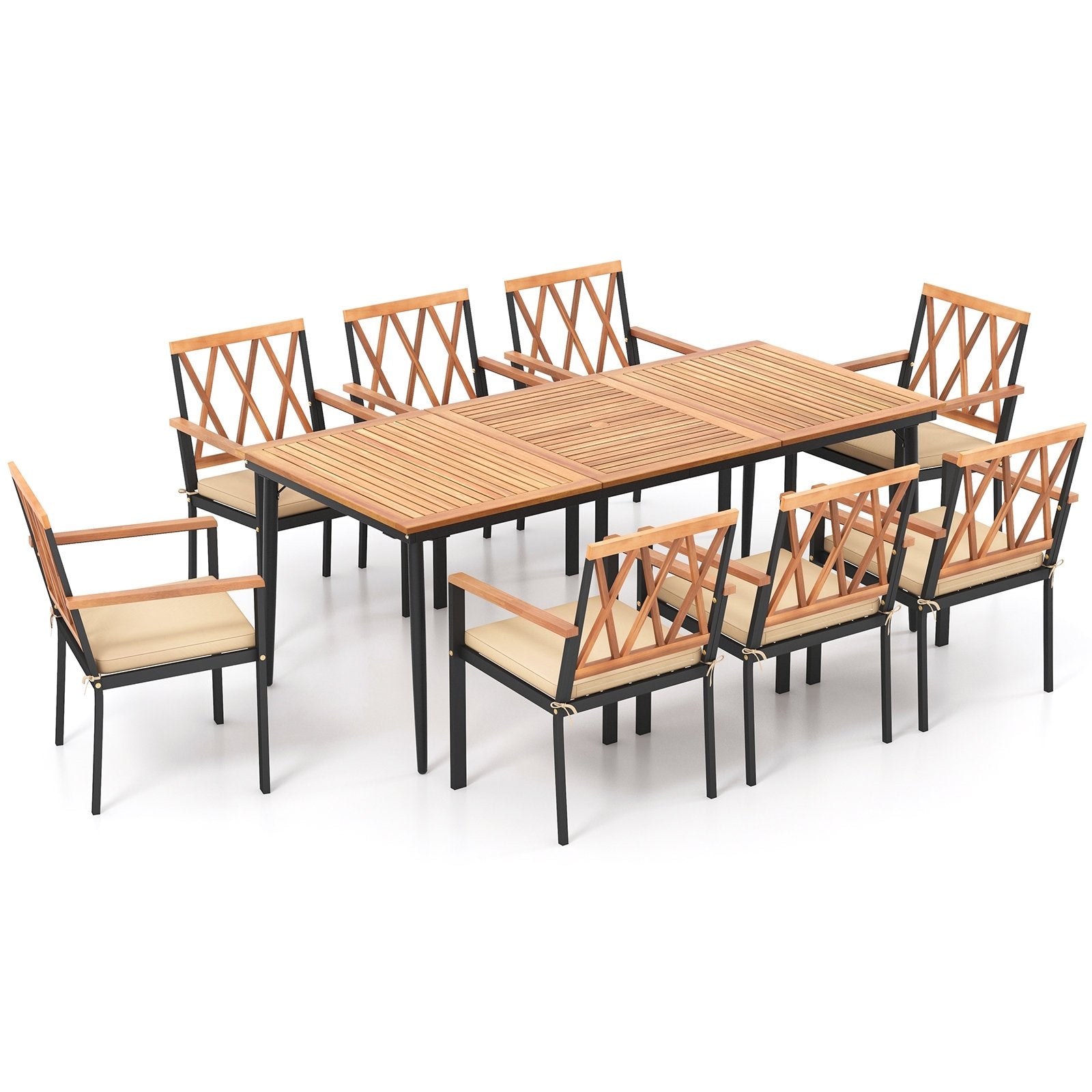 9 Pieces Patio Dining Set with 1.9 Inch Umbrella Hole and Seat Cushions Patio Dining Sets   at Gallery Canada