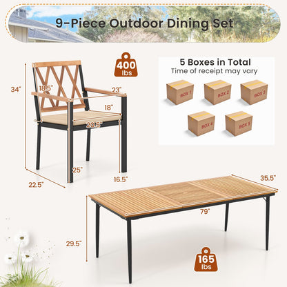 9 Pieces Patio Dining Set with 1.9 Inch Umbrella Hole and Seat Cushions Patio Dining Sets   at Gallery Canada