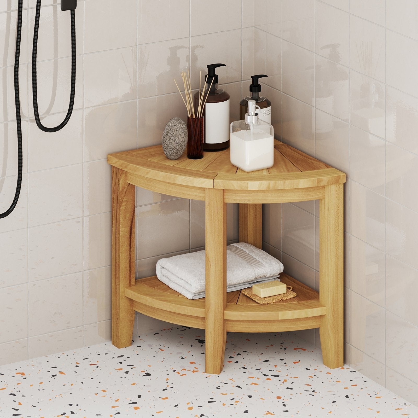 Teak Wood Shower Bench with Storage Shelf for Inside Shower to Sit on, Natural Bath Safety at Gallery Canada