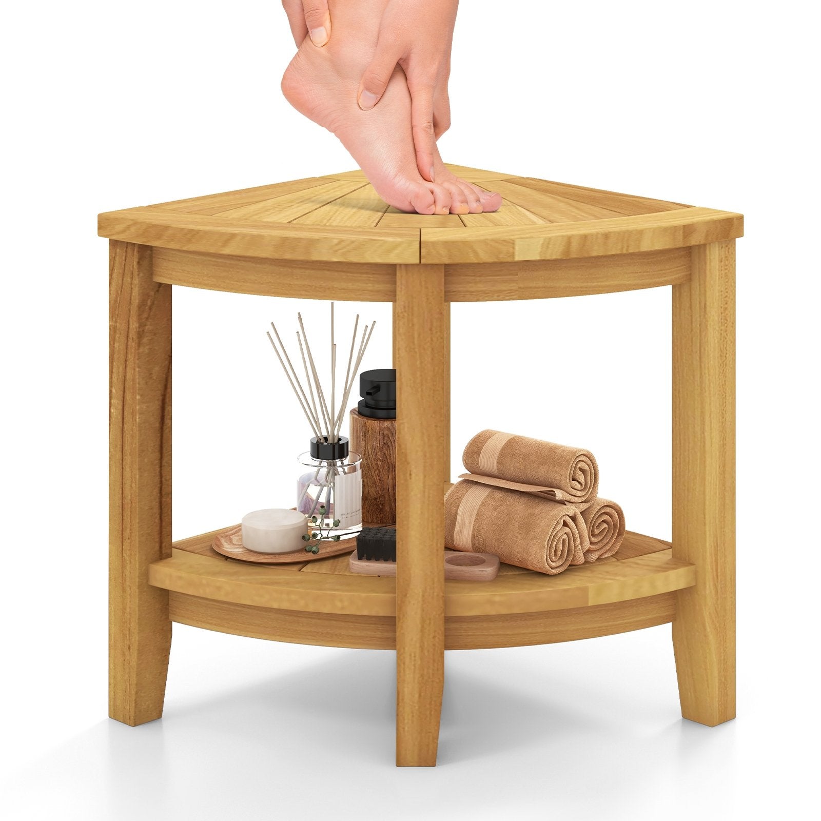 Teak Wood Shower Bench with Storage Shelf for Inside Shower to Sit on, Natural Bath Safety at Gallery Canada