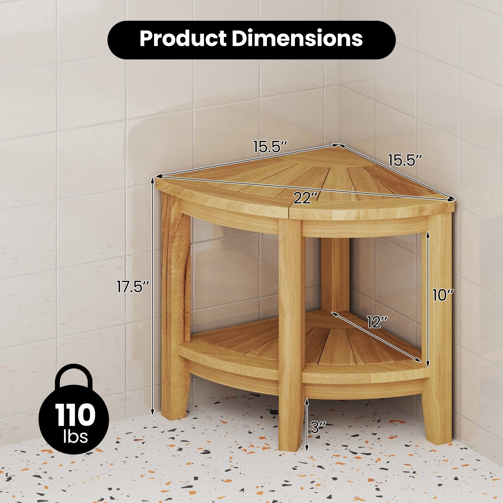 Teak Wood Shower Bench with Storage Shelf for Inside Shower to Sit on, Natural Bath Safety at Gallery Canada