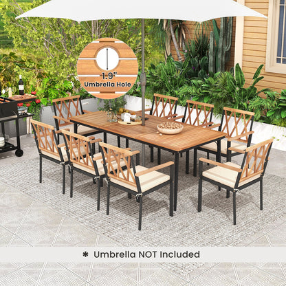 9 Pieces Patio Dining Set with 1.9 Inch Umbrella Hole and Seat Cushions Patio Dining Sets   at Gallery Canada