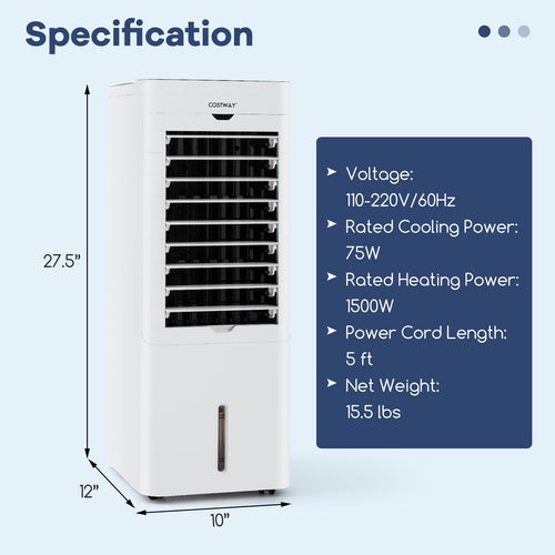 Evaporative Air Cooler and Heater with 3 Modes 3 Speeds and 2 Ice Boxes, White