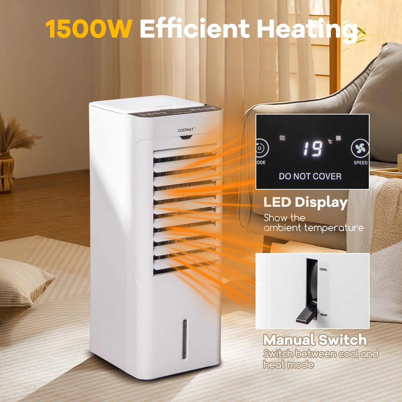 Evaporative Air Cooler and Heater with 3 Modes 3 Speeds and 2 Ice Boxes, White Air Coolers at Gallery Canada
