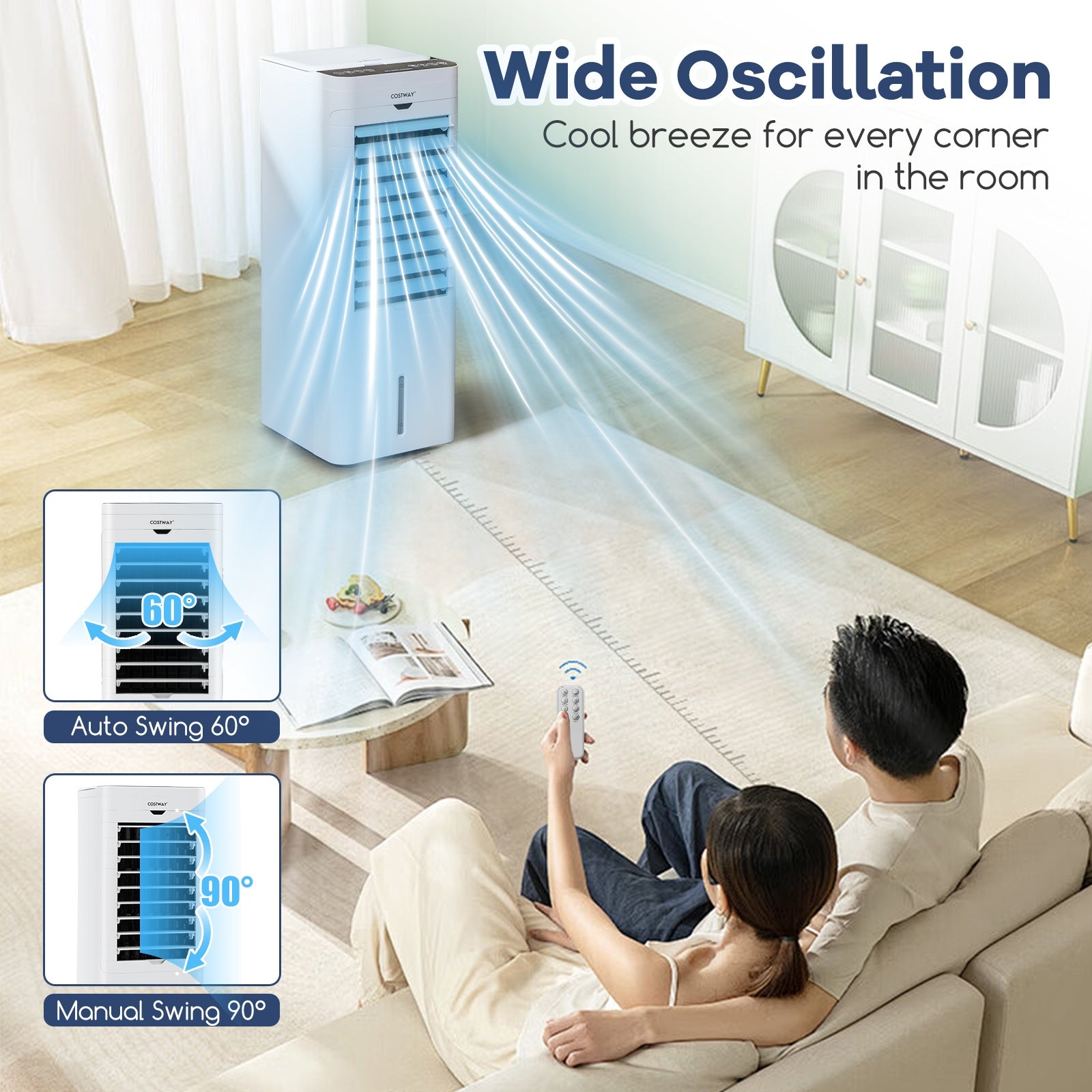 Evaporative Air Cooler and Heater with 3 Modes 3 Speeds and 2 Ice Boxes, White Air Coolers at Gallery Canada