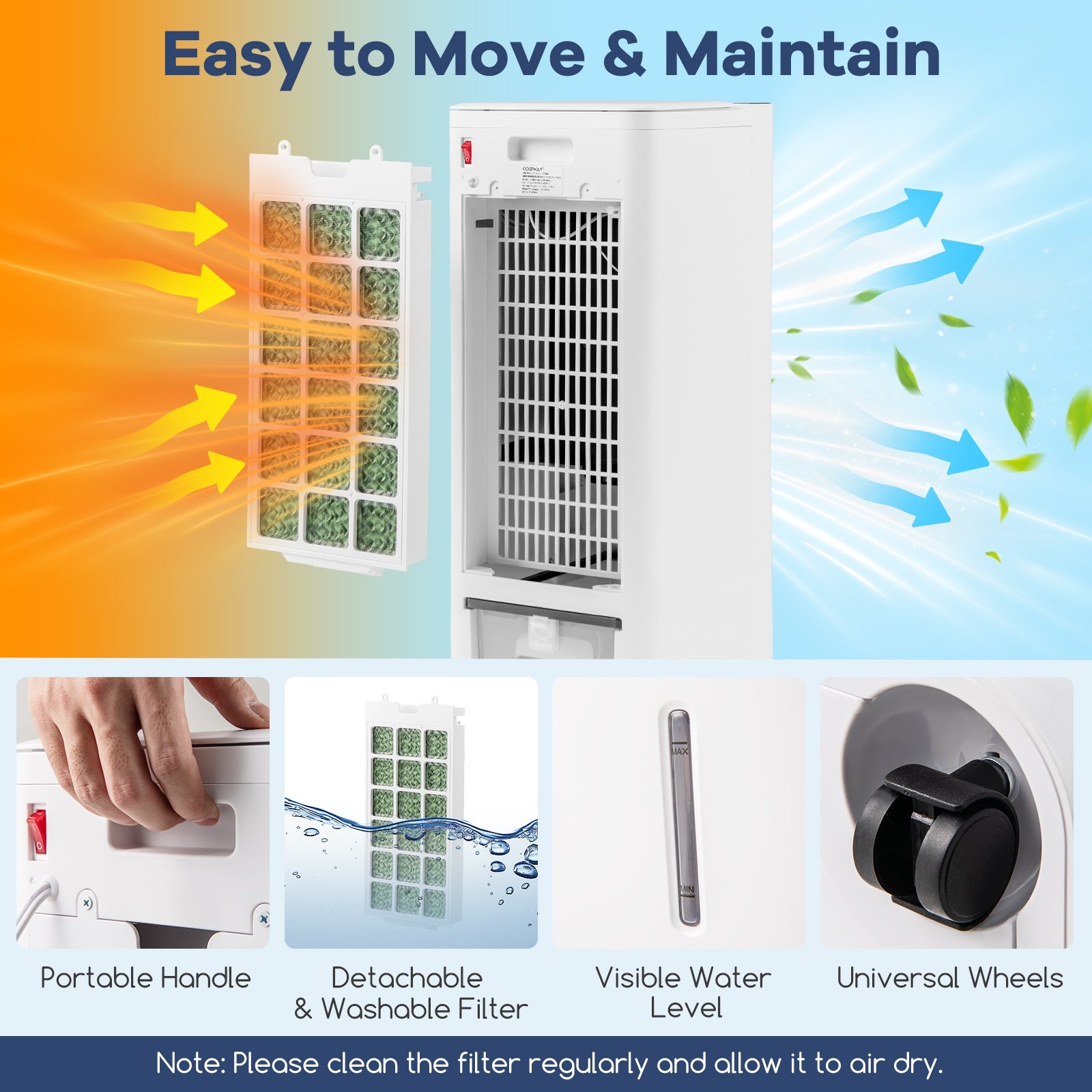 Evaporative Air Cooler and Heater with 3 Modes 3 Speeds and 2 Ice Boxes, White Air Coolers at Gallery Canada