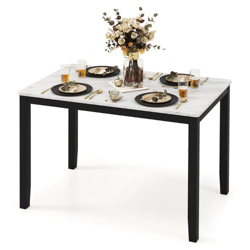 45 Inch Rectangular Mid Century Dining Table with Faux Marble Tabletop for 4 People, Black & White