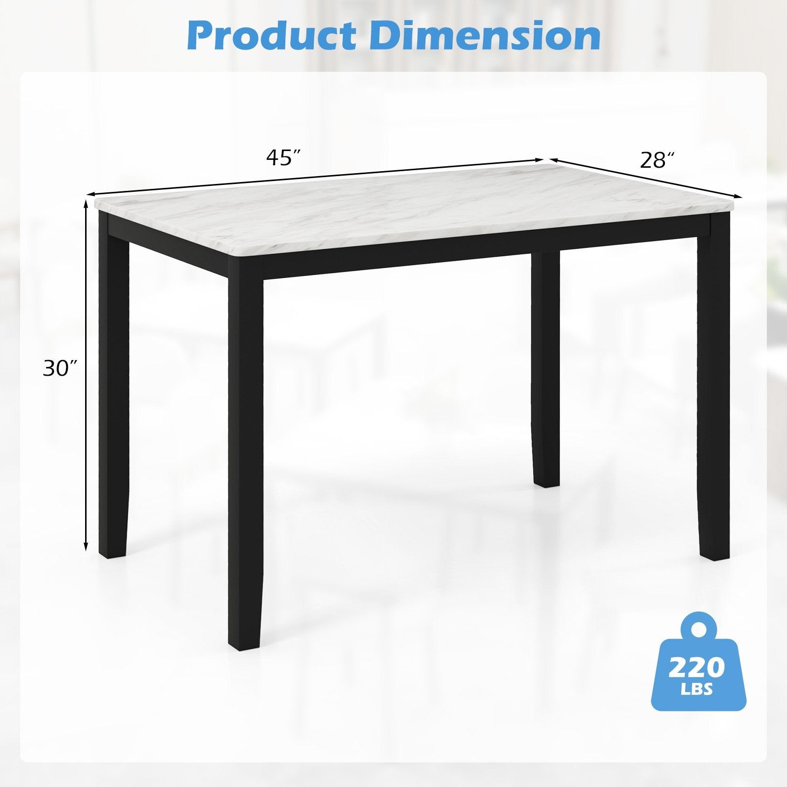 45 Inch Rectangular Mid Century Dining Table with Faux Marble Tabletop for 4 People, Black & White Dining Tables at Gallery Canada
