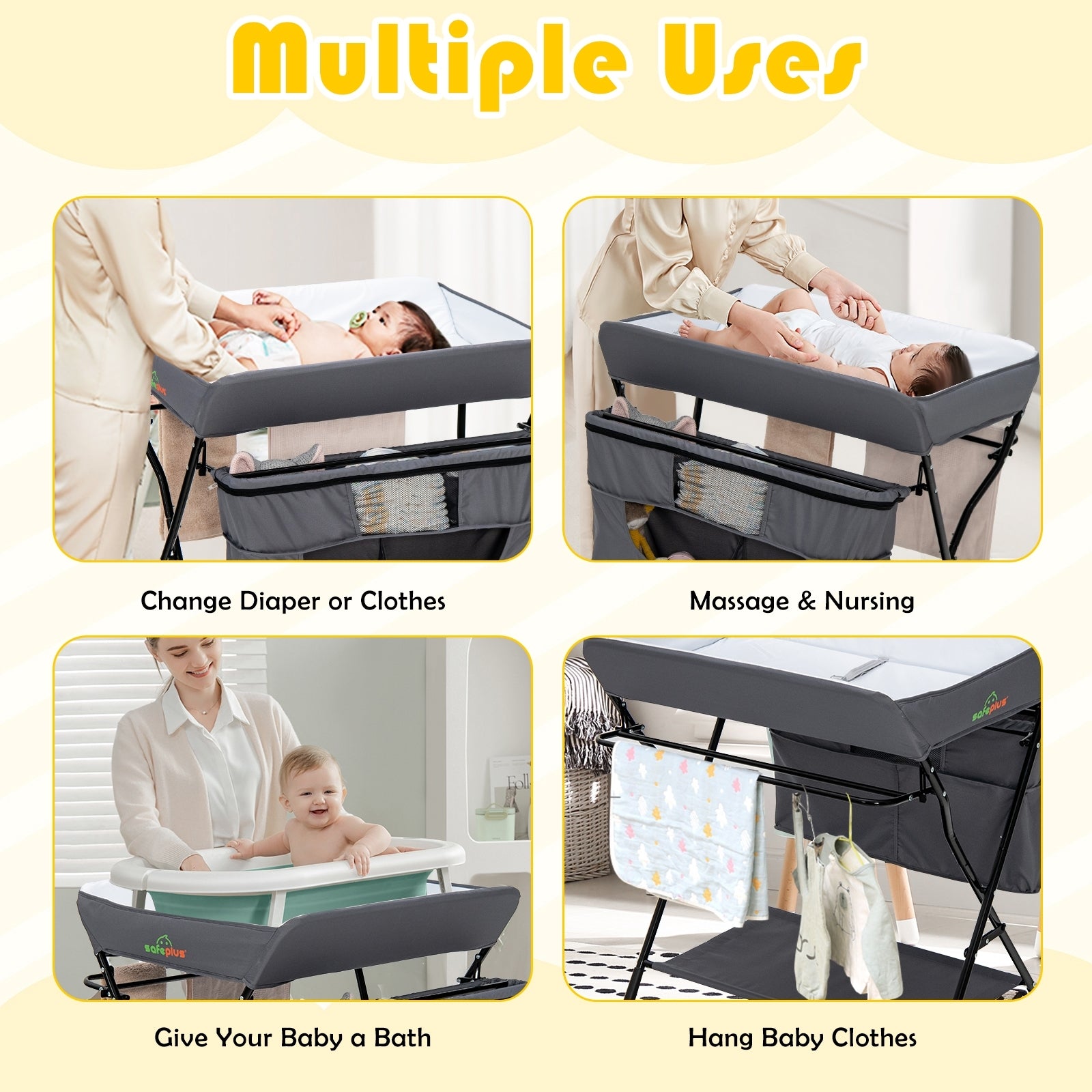 Portable Adjustable Height Newborn Nursery Organizer with wheel, Gray Changing Tables   at Gallery Canada