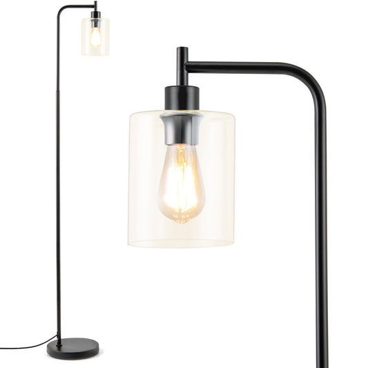 Modern Floor Lamp with Hanging Glass Lampshade and Foot Switch, Black Table & Floor Lamps Black  at Gallery Canada