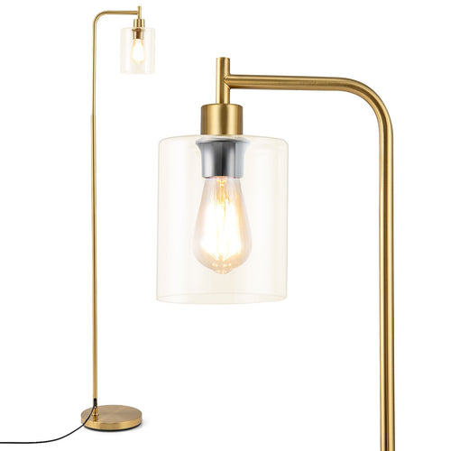 Modern Floor Lamp with Hanging Glass Lampshade and Foot Switch, Golden