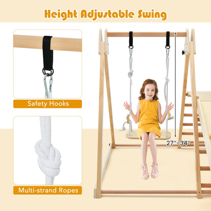 5-in-1 Indoor Jungle Gym Foldable Climber Playset with Fun Slide and Adjustable Swing, Natural Climbers & Slides   at Gallery Canada