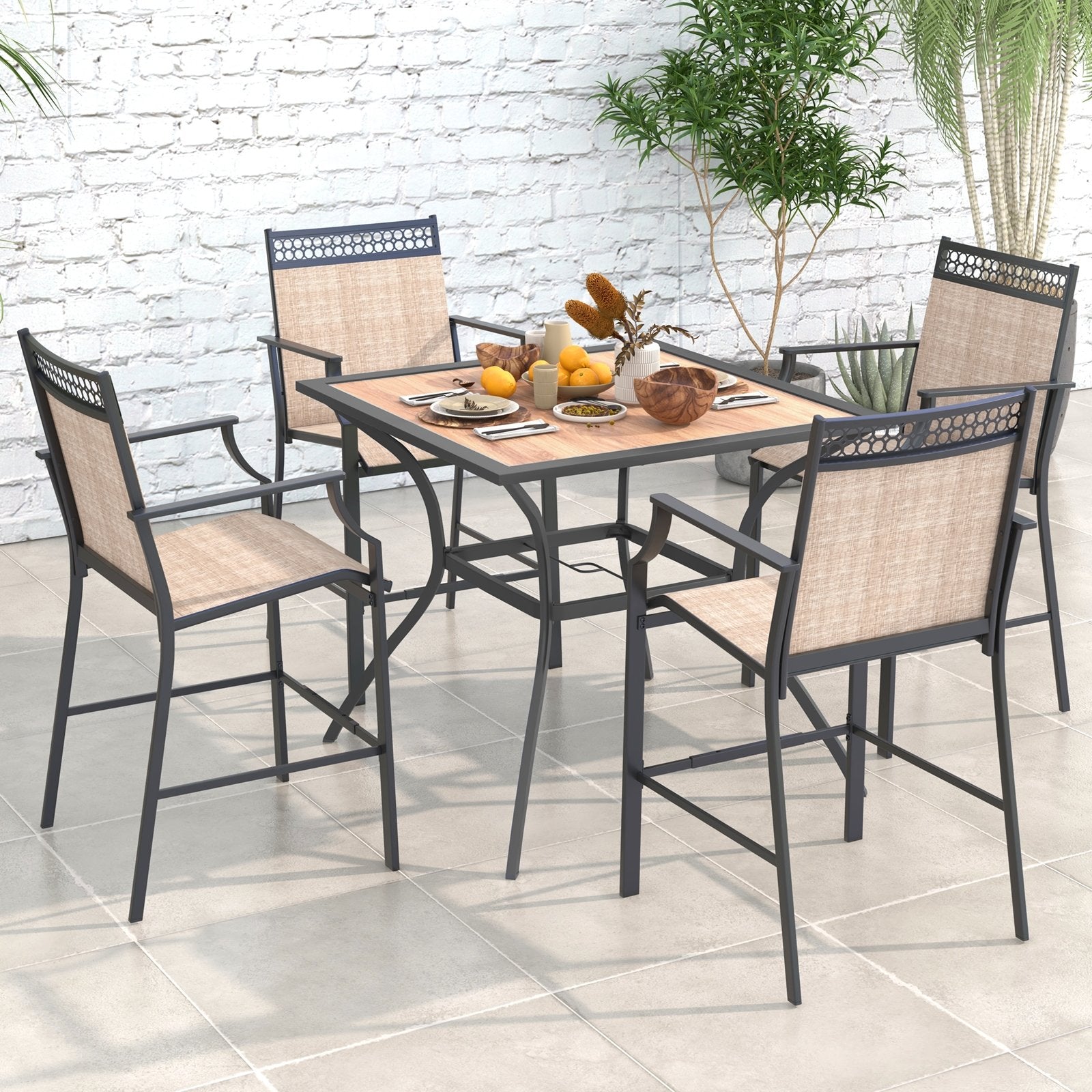 Patio Dining Table for 4 Square Bistro Table with Umbrella Holes, Black & Brown Patio Dining Tables   at Gallery Canada