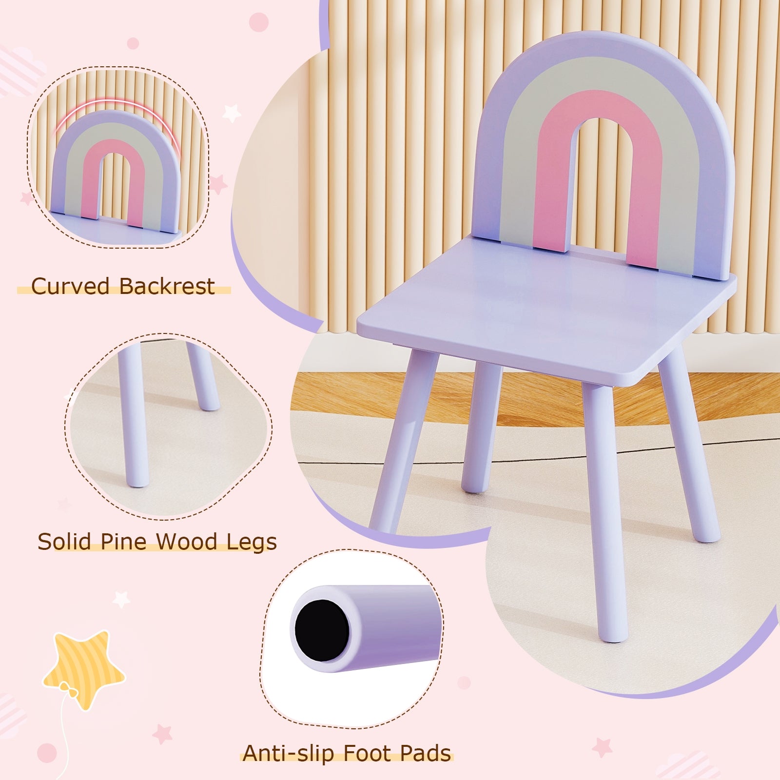Kids Vanity Table and Chair Set with Cloud-shaped Mirror and Open Shelf, Purple Kids Vanities at Gallery Canada