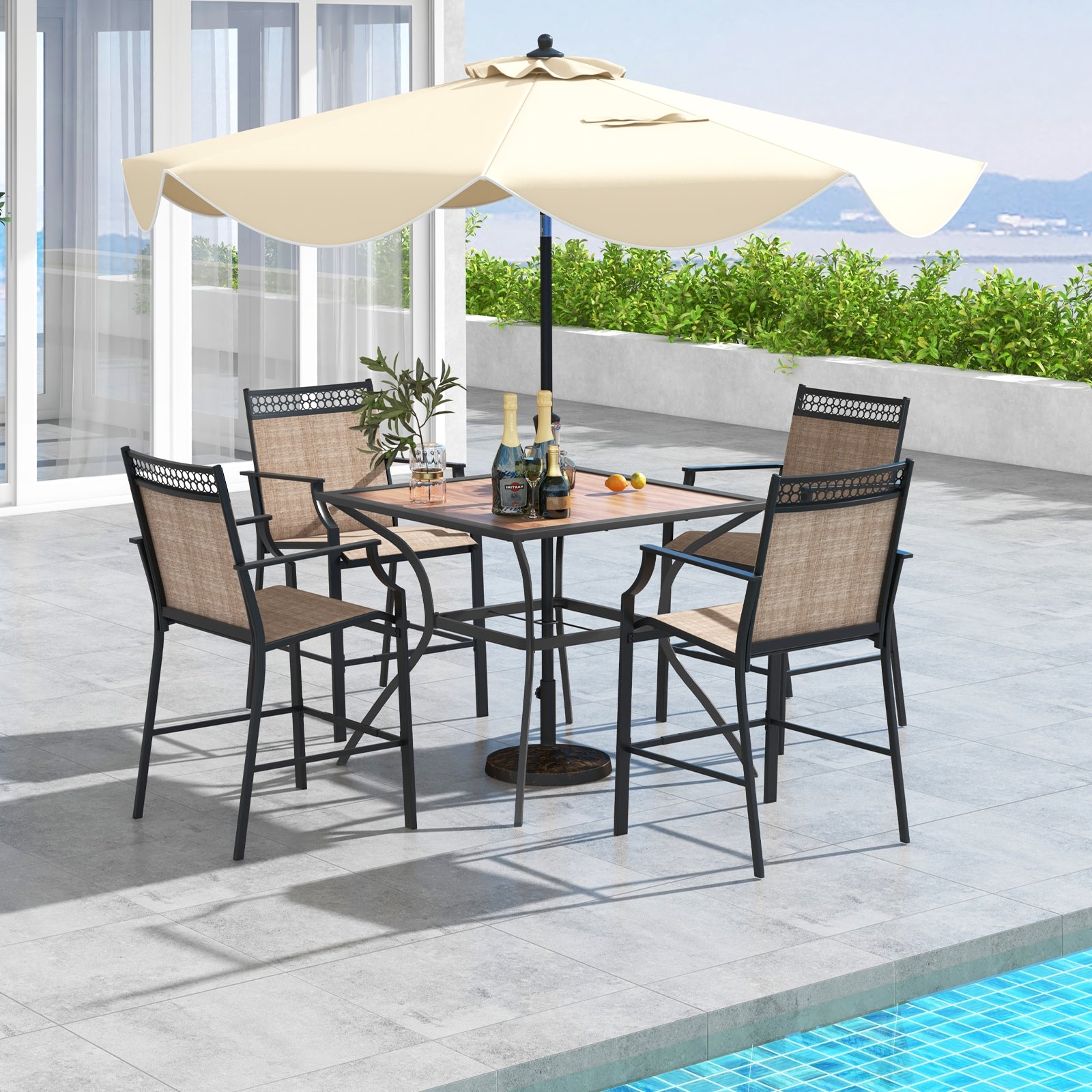 Patio Dining Table for 4 Square Bistro Table with Umbrella Holes, Black & Brown Patio Dining Tables   at Gallery Canada