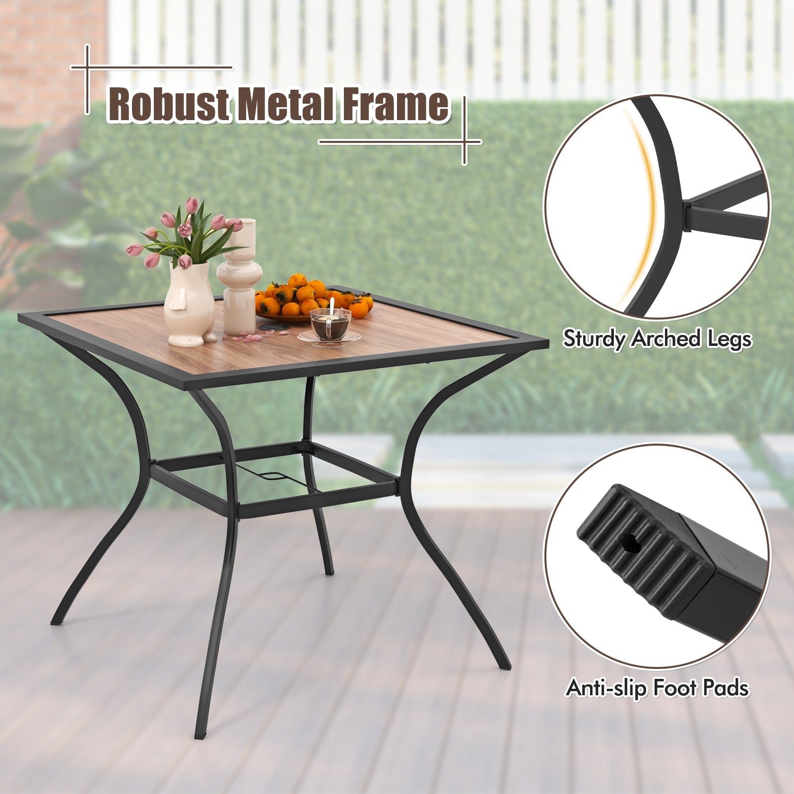 Patio Dining Table for 4 Square Bistro Table with Umbrella Holes, Black & Brown Patio Dining Tables   at Gallery Canada