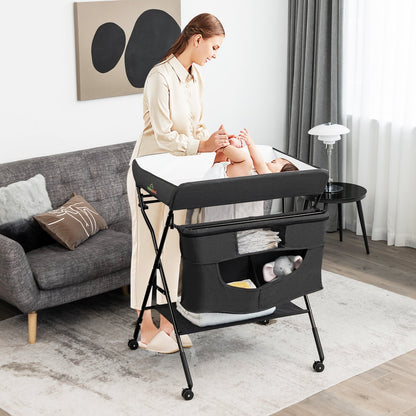 Portable Adjustable Height Newborn Nursery Organizer with Wheel, Black Changing Tables   at Gallery Canada