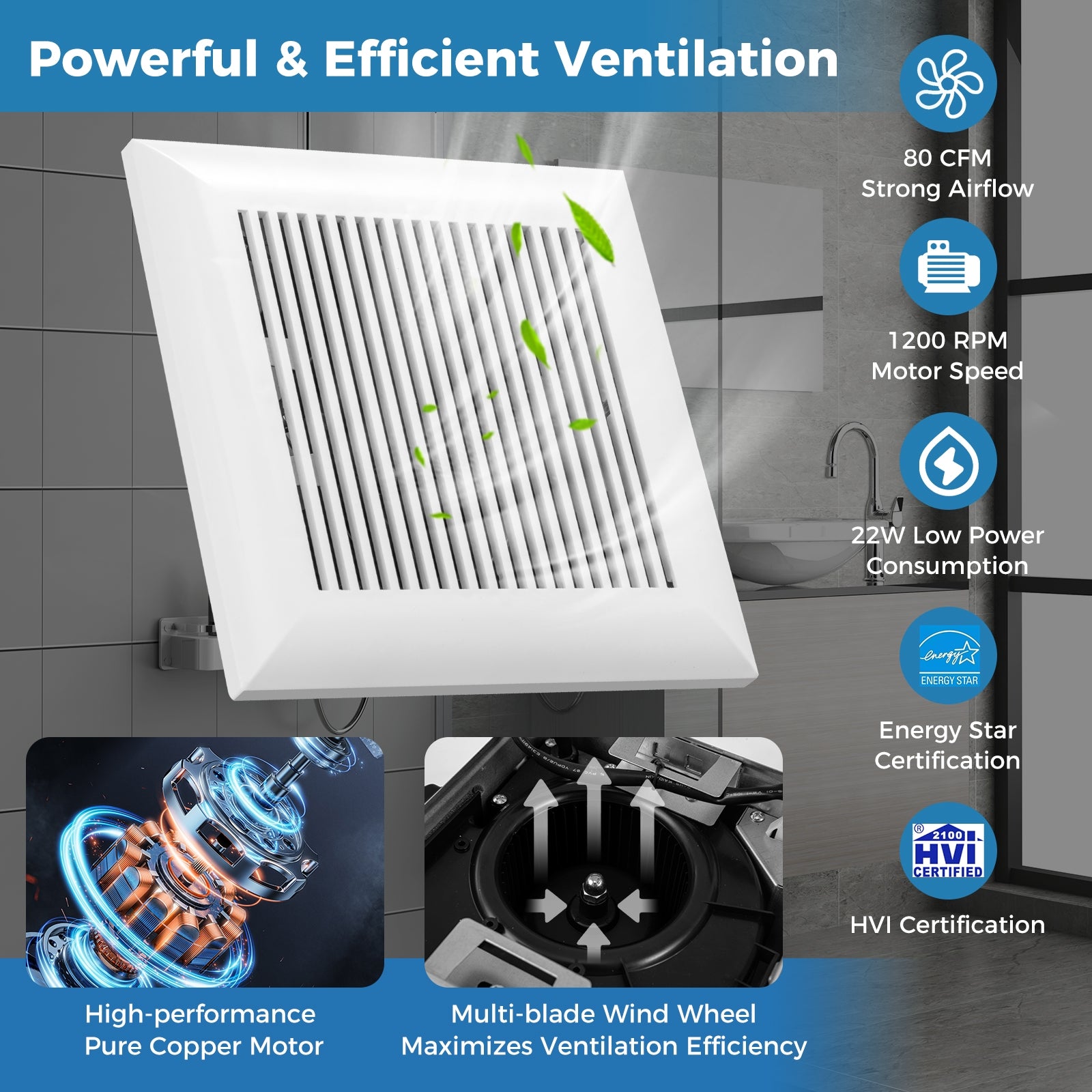 80 CFM Bathroom Exhaust Fan with Metal Housing and 4 Inches Duct, White Ventilation Fans at Gallery Canada