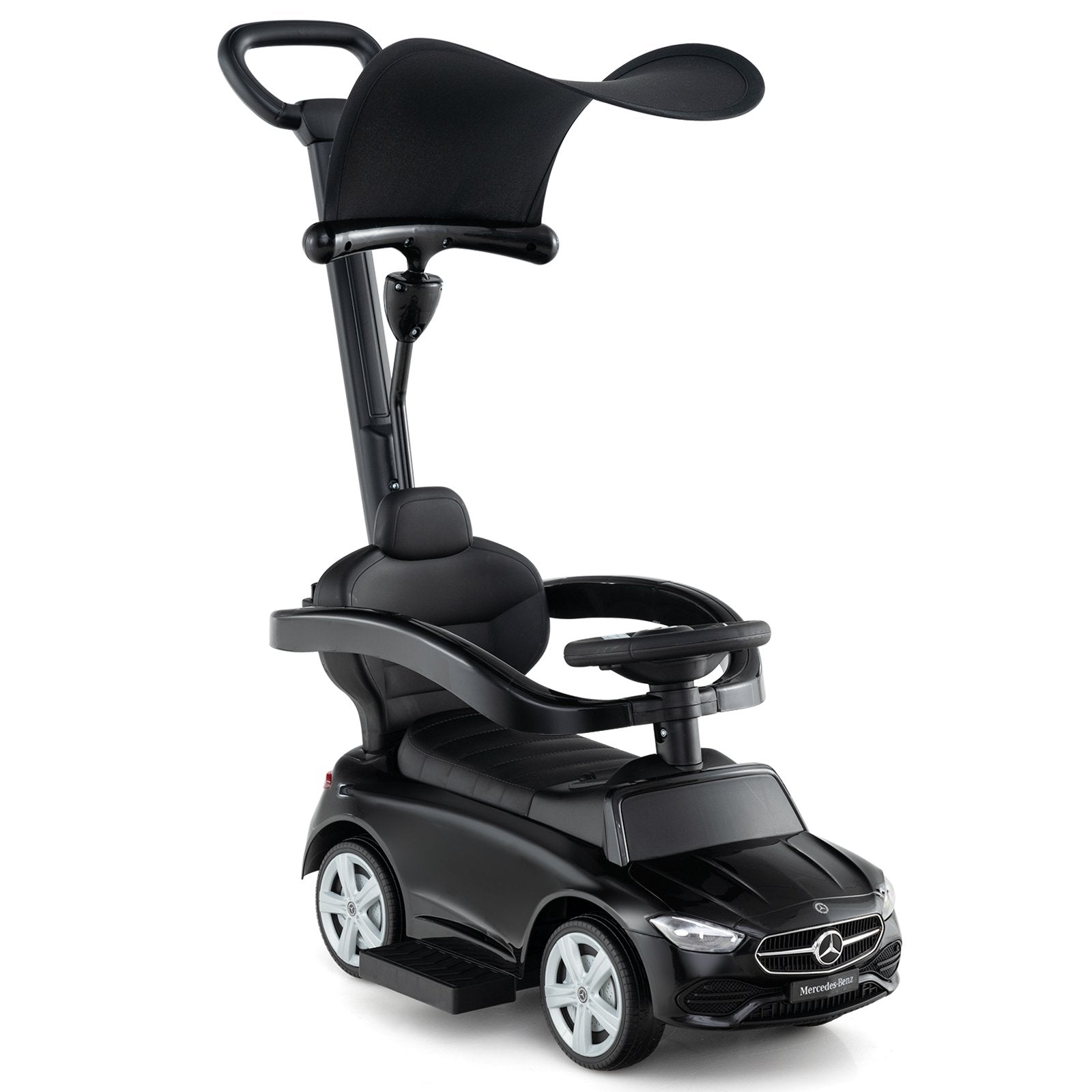 3-in-1 Ride on Push Car Mercedes-Benz Licensed Sliding Car with Canopy, Black Push & Pedal Ride On Toys Black at Gallery Canada